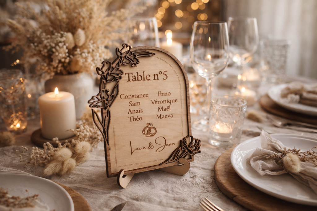 Decoration table mariage bois personnalisé