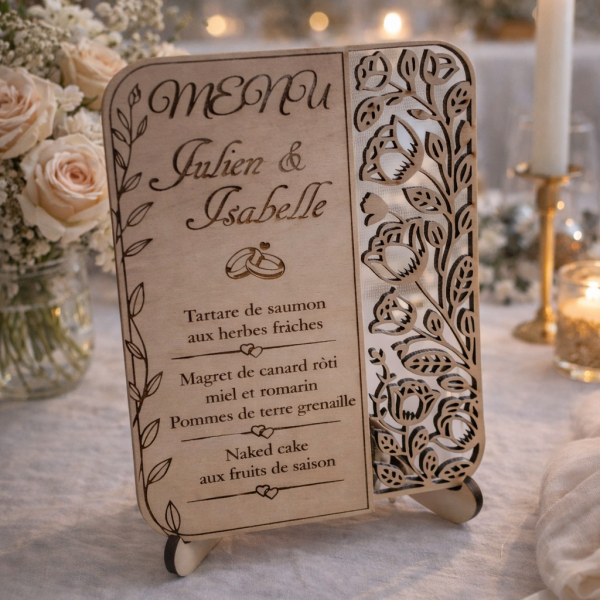 menu mariage personnalisé avec prénoms des mariés