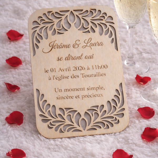 invitation mariage personnalisable en bois naturel