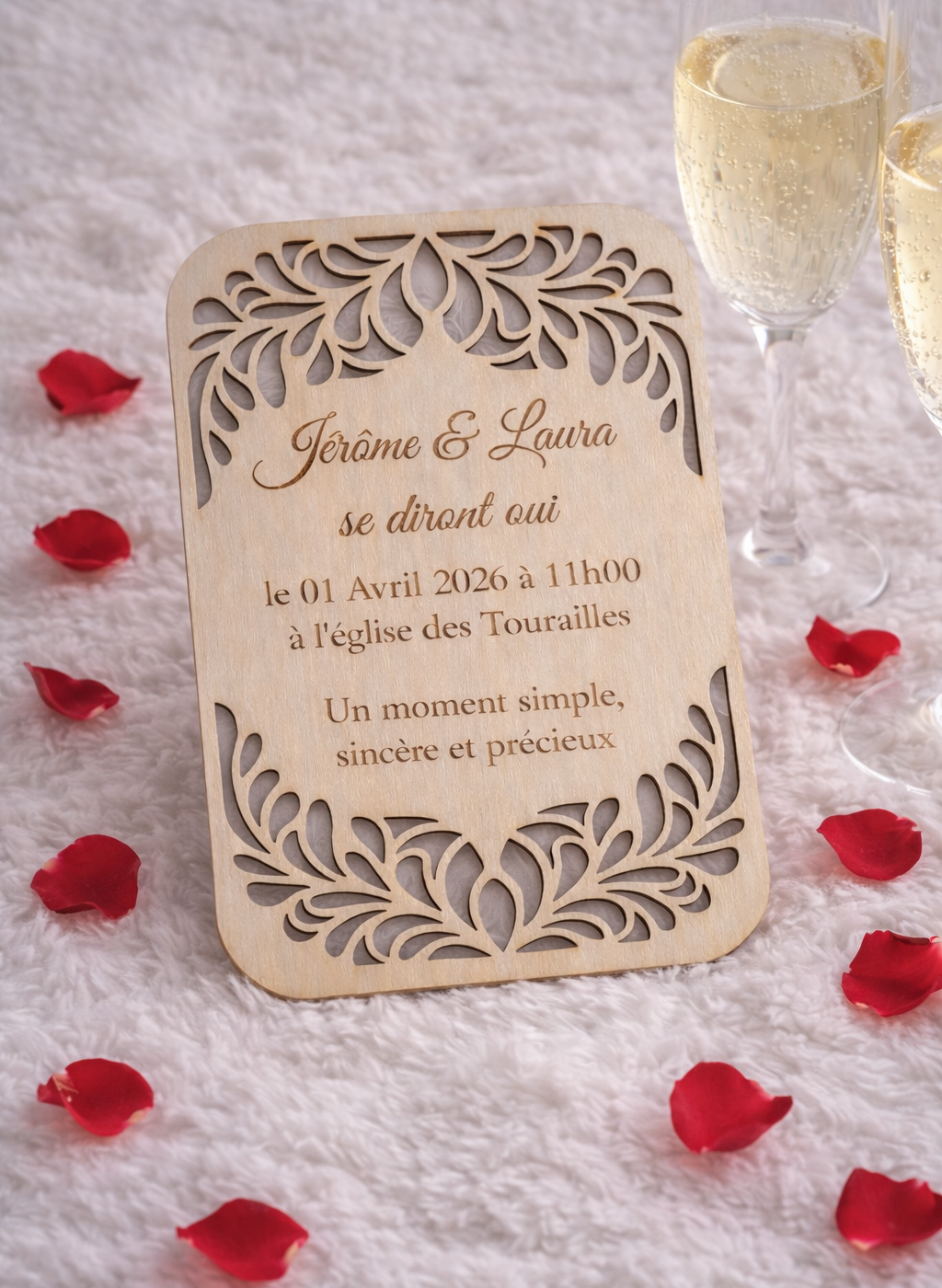invitation mariage personnalisable en bois naturel