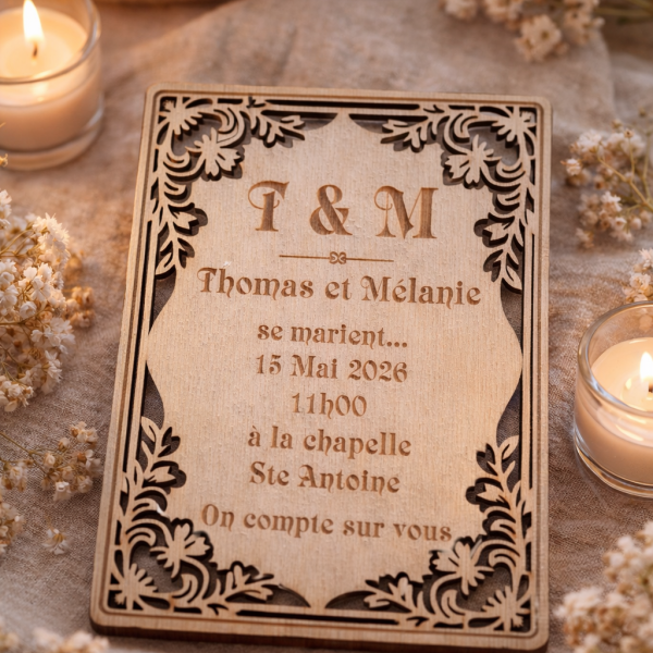 invitation mariage en bois finition haut de gamme