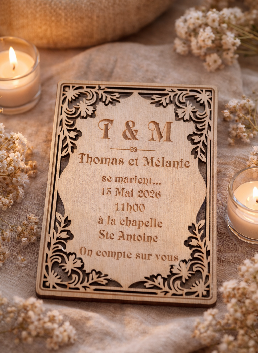 invitation mariage en bois finition haut de gamme