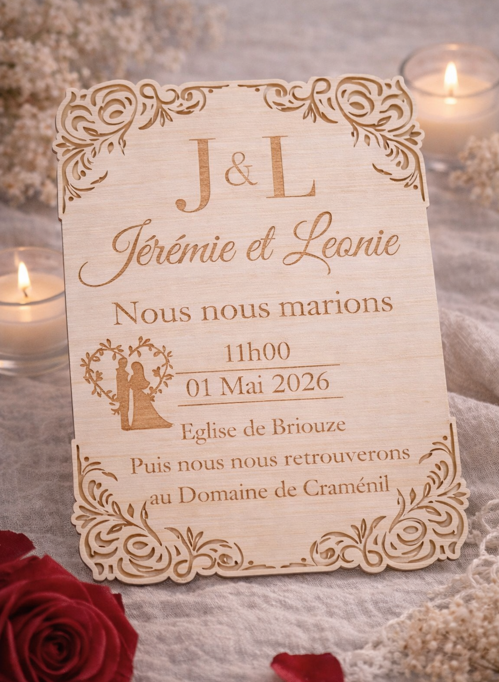 invitation mariage champêtre en bois naturel