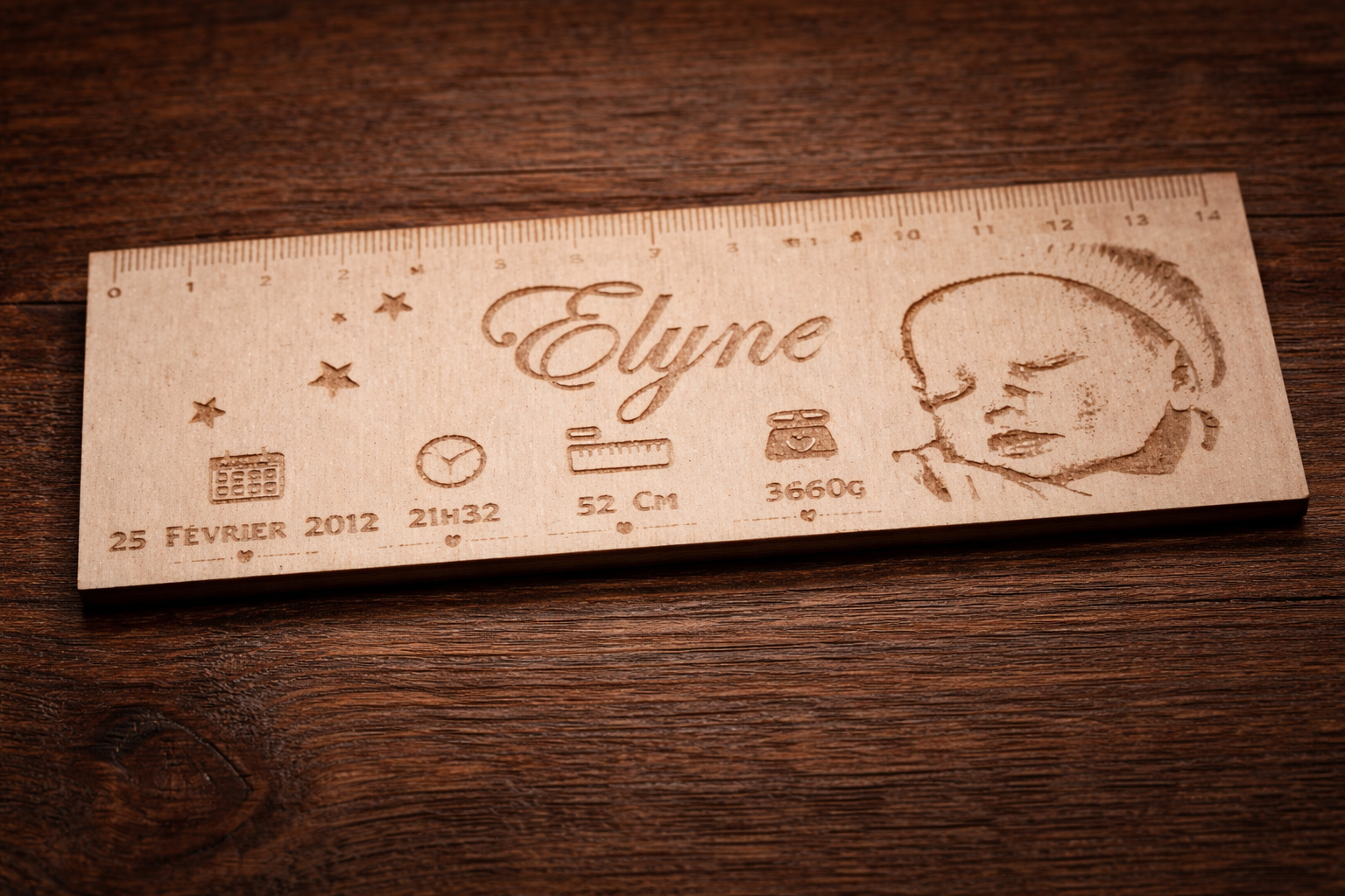 régle naissance personnalisée avec informations bébé - un faire-part original