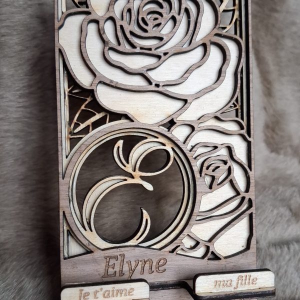 Support téléphone bois personnalisé - modèle Rose